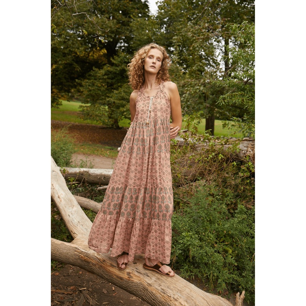 Guadalupe 6G Pegasus Garden Dress Pink Floral Tiered Maxi Boho Size Medium‎